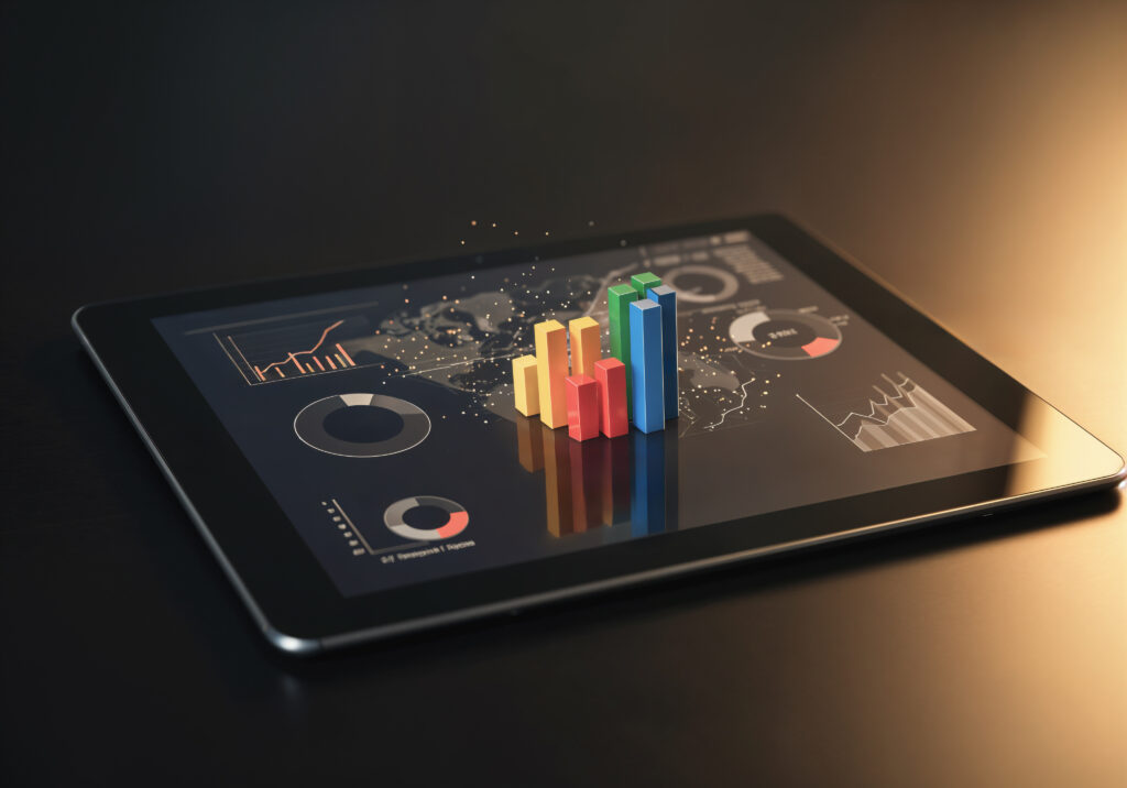 Tablet screen showing a data analytics dashboard - representing Business Intelligence trends