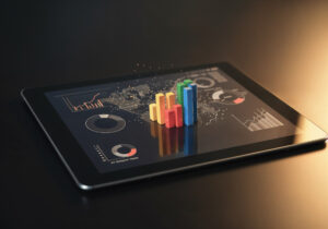 Tablet screen showing a data analytics dashboard - representing Business Intelligence trends